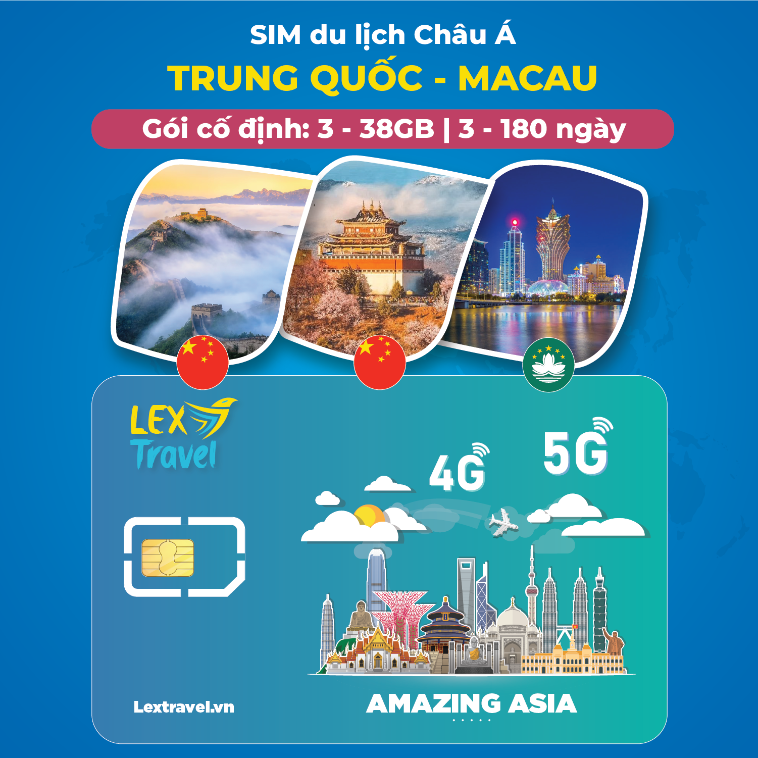 Sim du lịch Trung Quốc - Macau: Gói cố định