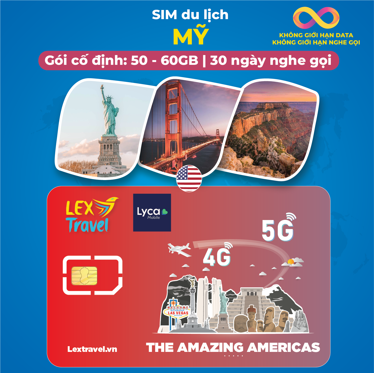 Sim du lịch Mỹ gói cố định Lyca Mobile: nghe gọi, data không giới hạn